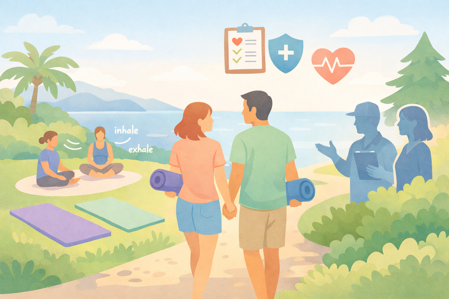 A flat vector style professional illustration in a soft pastel palette soft blues mint greens peaches pale yellows lavenders If there are people they-3