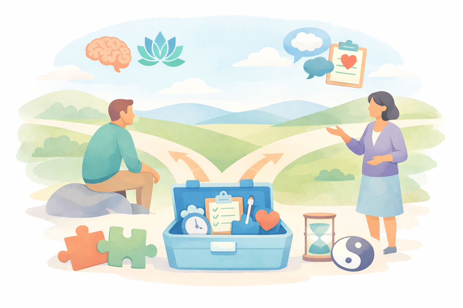 Client and Therapist Exploring Therapeutic Pathways