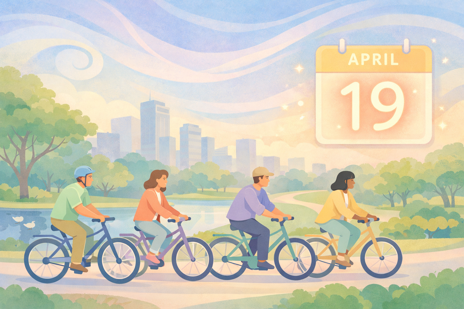 Contemporary City Park Bicycle Ride in Pastel Light