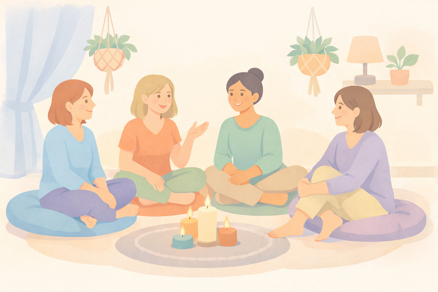 Four Women in Tranquil Indoor Circle