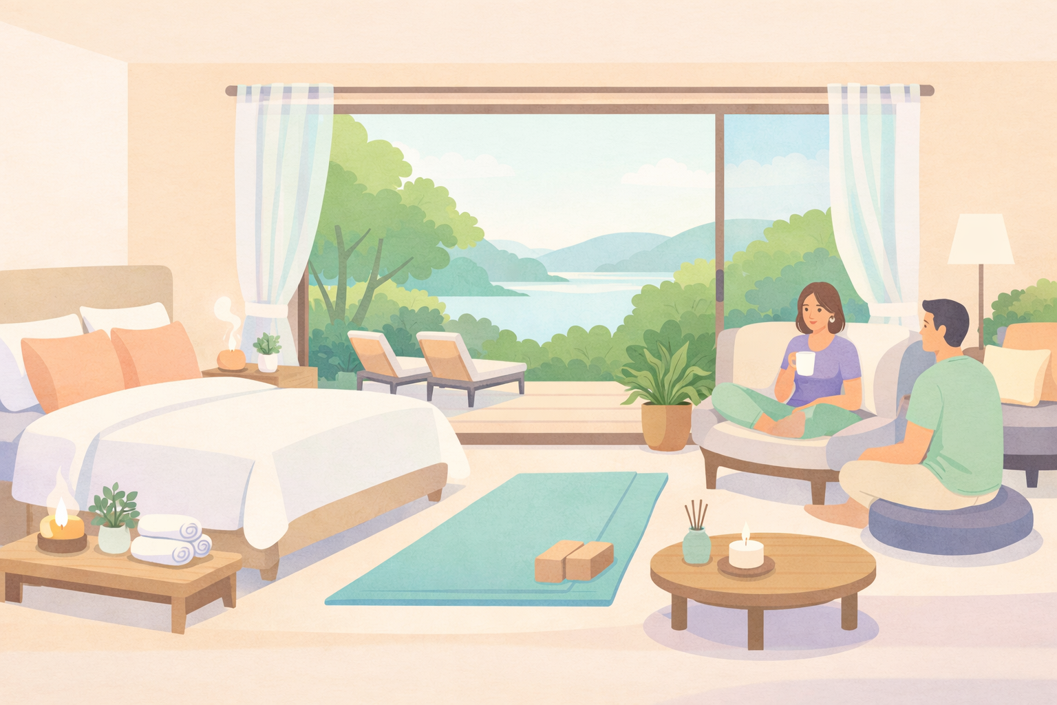 Inviting Retreat Bedroom with Large Window and Yoga Mat-1