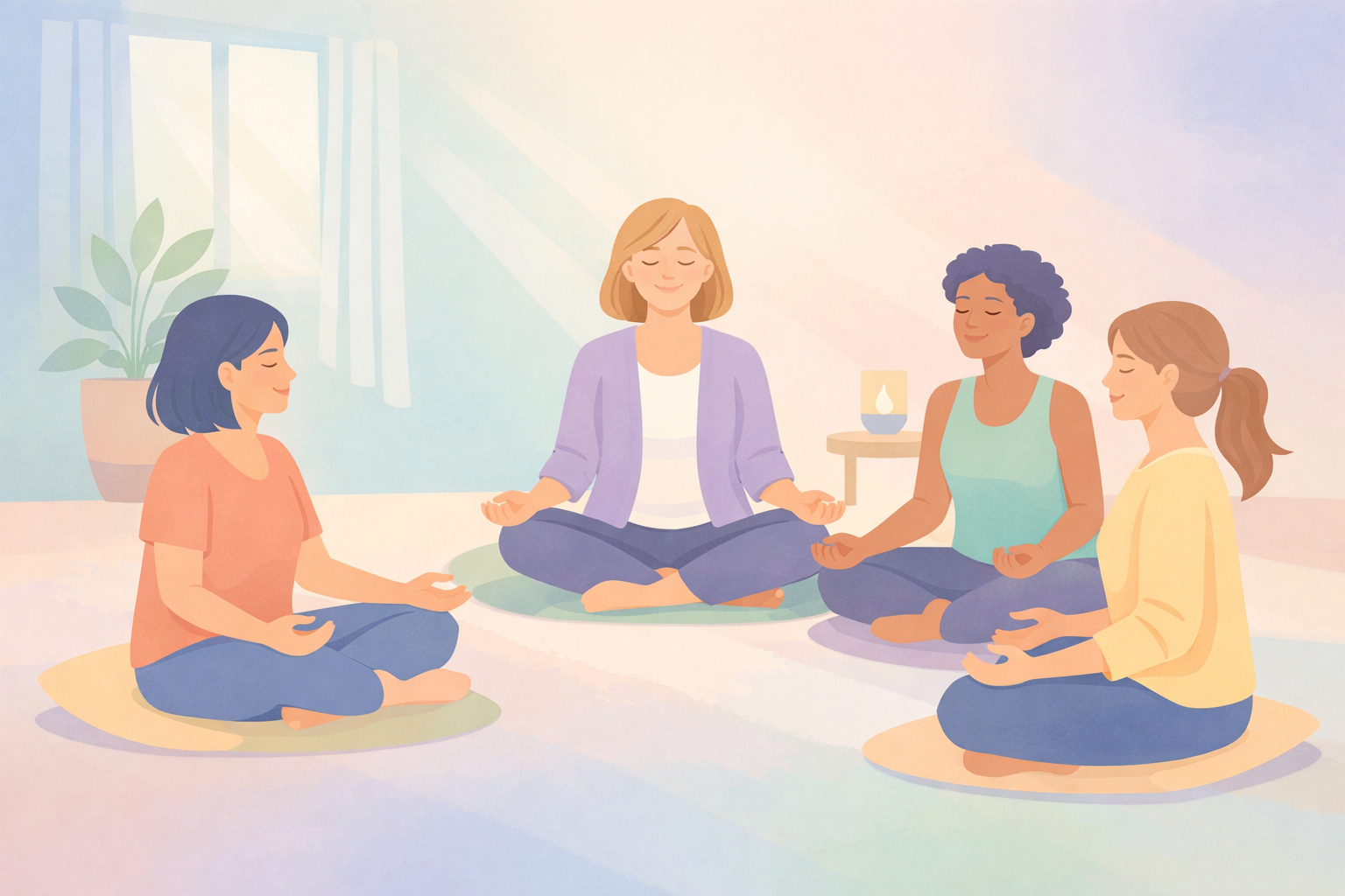 Mindful Women in Soft Pastel Light