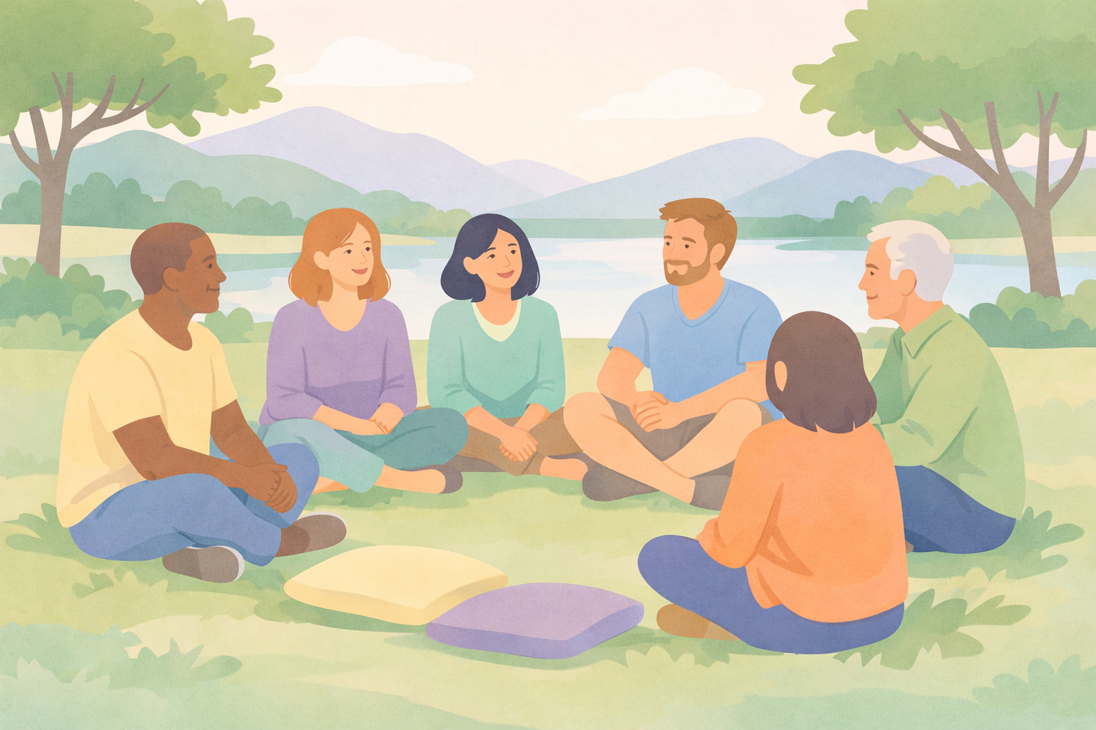 Outdoor Group Gathering in Gentle Retreat Setting
