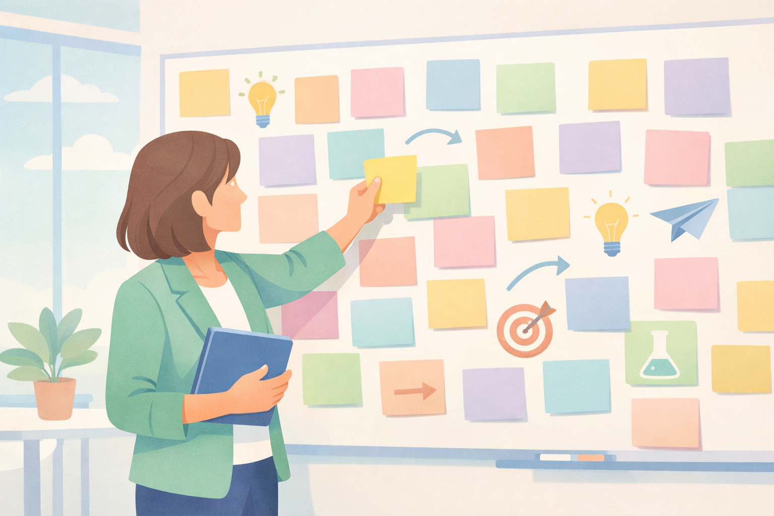 Professional in Pastel Workspace with Sticky Notes and Icons-1