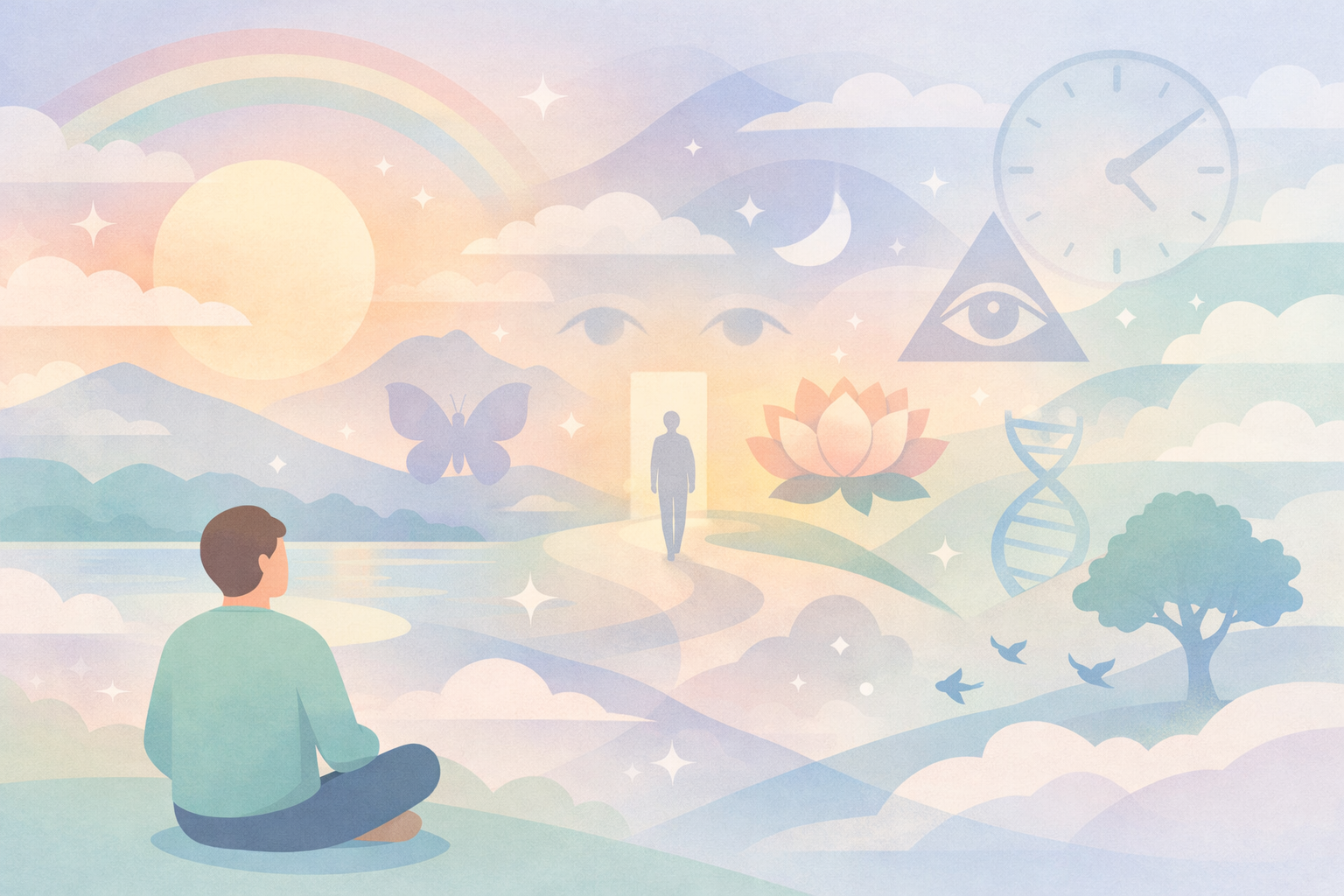 Psychedelic Scene with Symbolic Shapes and Faint MemoryLike Imagery-1
