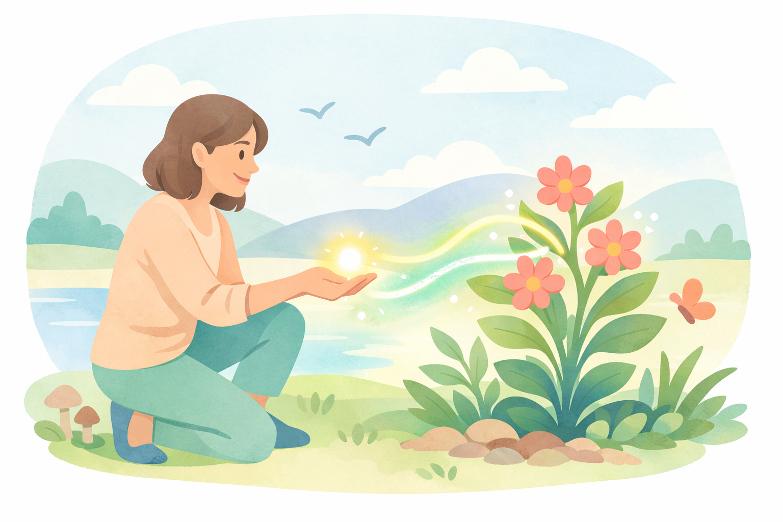 Soft Pastel Gesture to Vibrant Plant in Nature