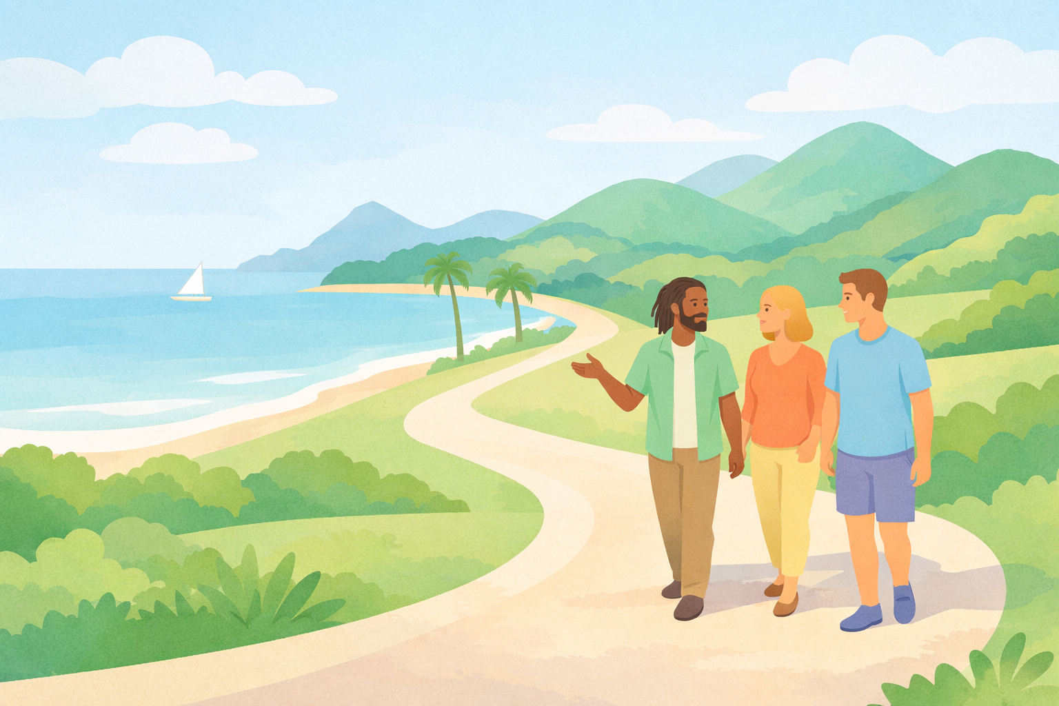Stylized Jamaican Hills and Coastal Pathway-3