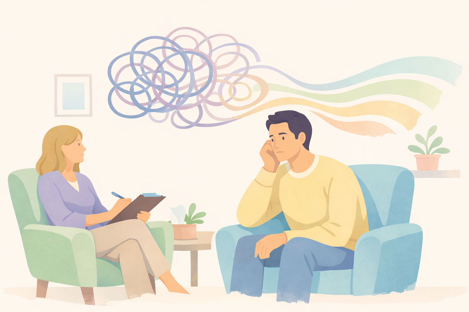 Therapy Room Thought Loop Illustration