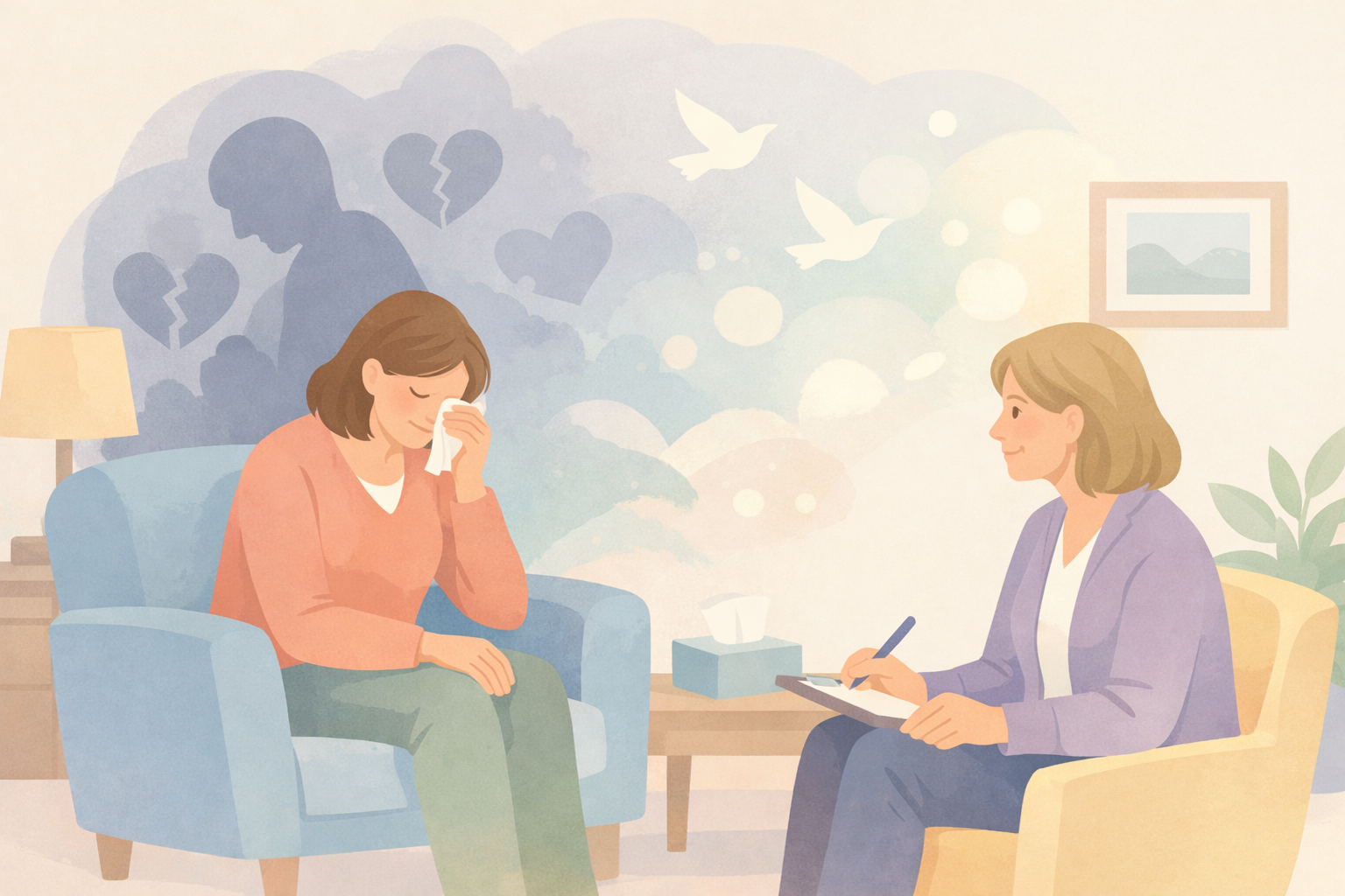 Therapy Session with Subtle Symbolic Healing Elements