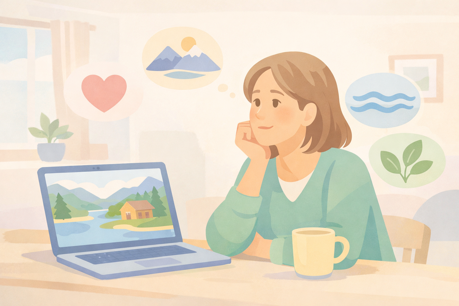 Woman Reflecting on Retreat with Pastel Icons-1