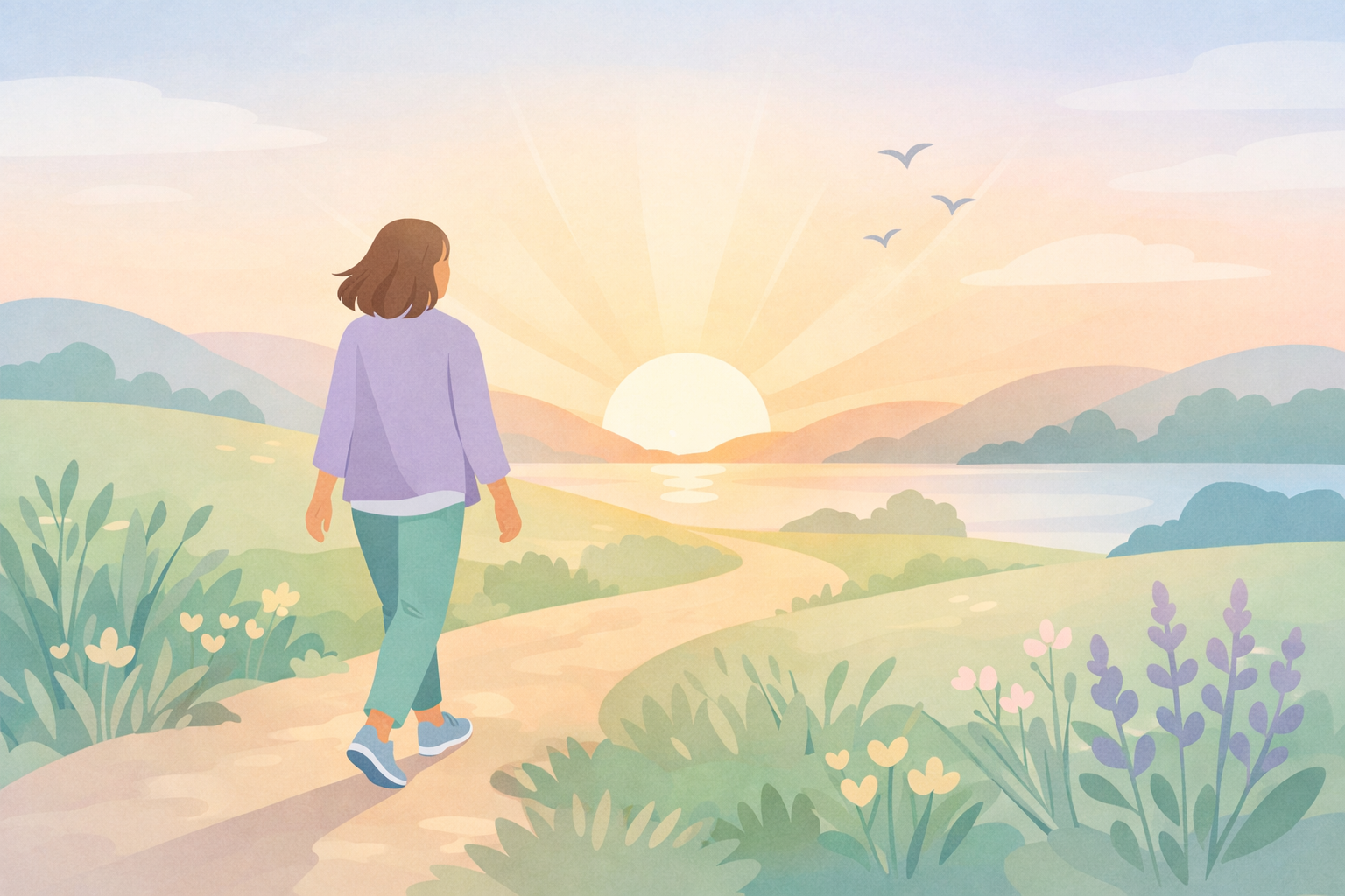 Woman Walking Through Nature at Sunrise-1