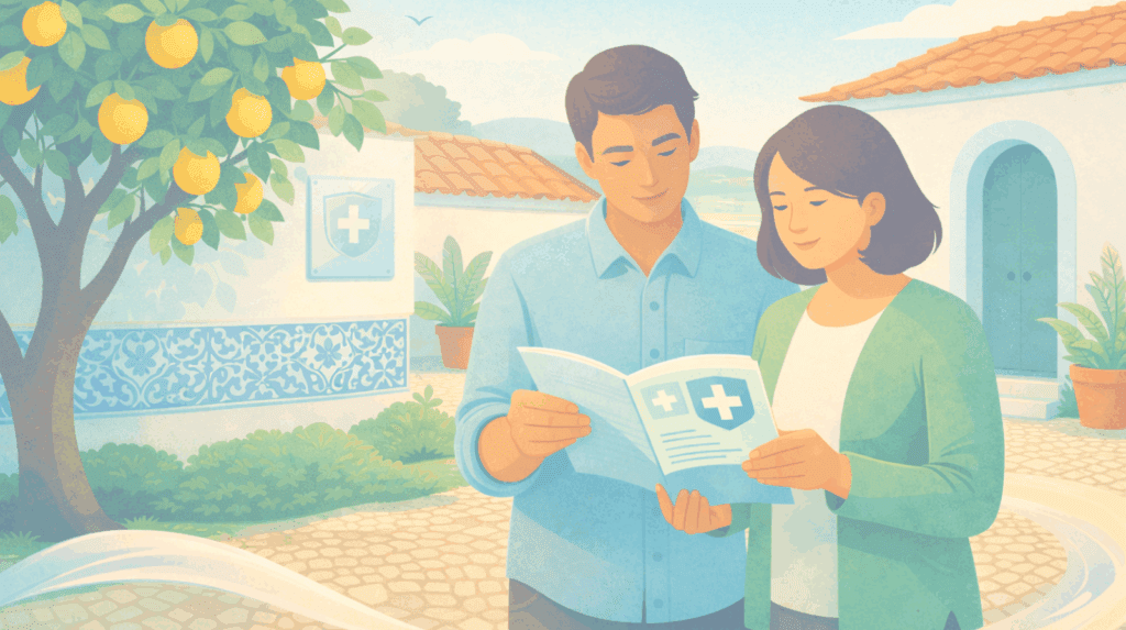 Couple reviewing medical safety protocols and preparation materials at a psychedelic therapy retreat in scenic Portugal.