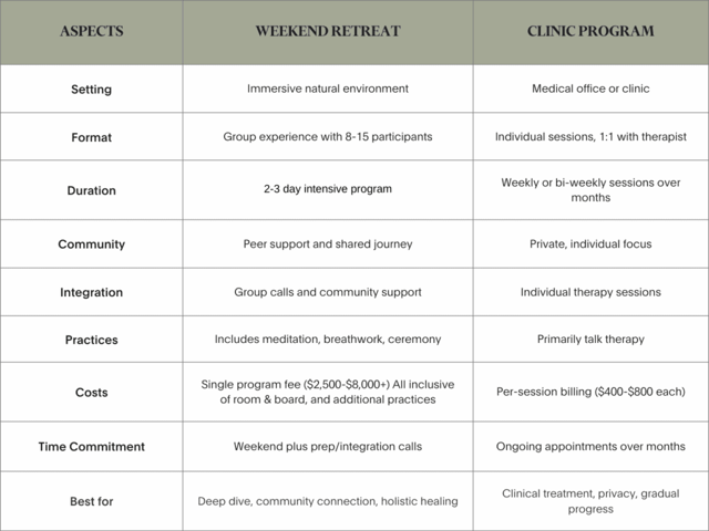 Psychedelic Retreats comparison
