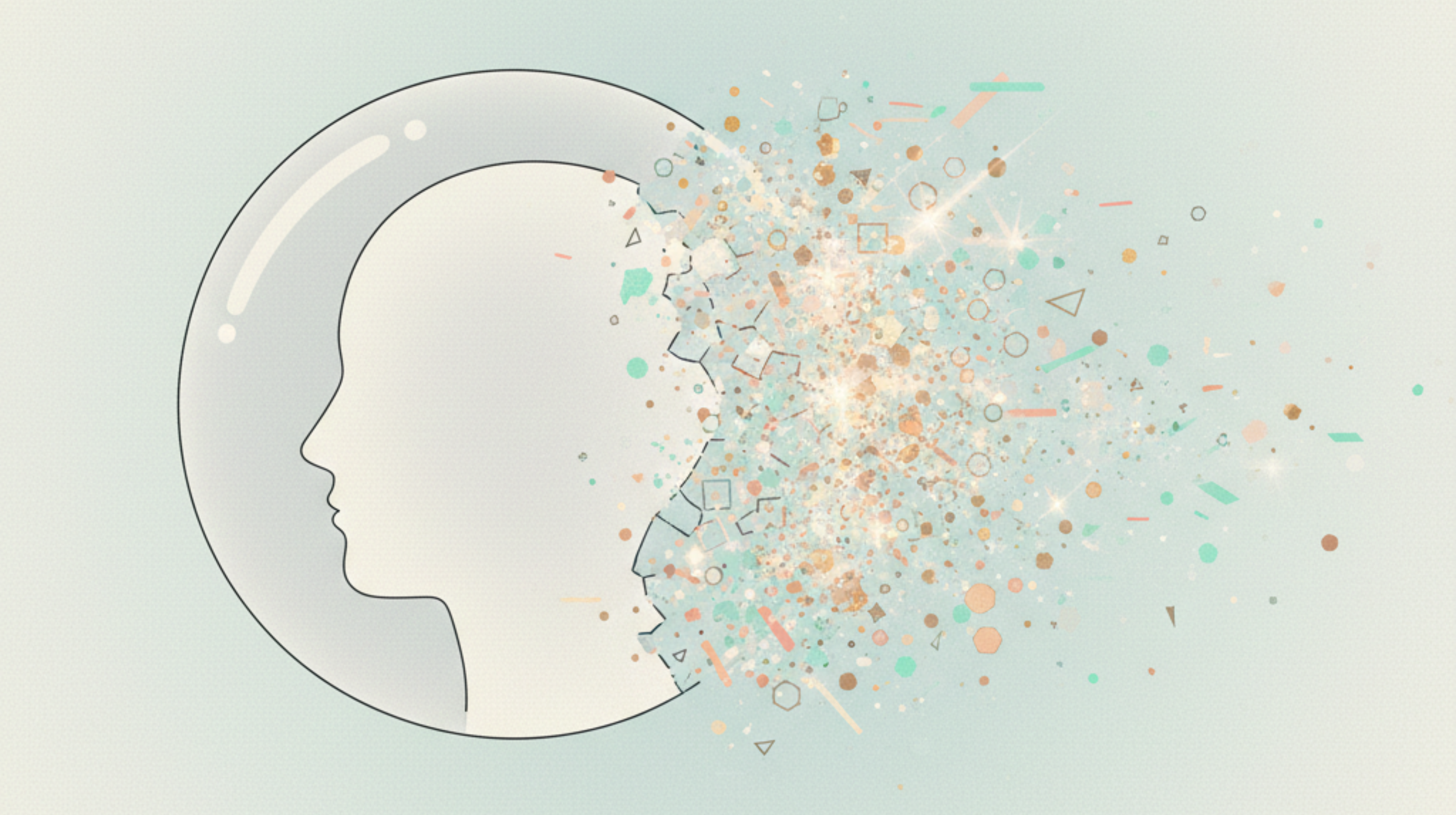 Abstract profile of a human head dissolving into geometric shapes, illustrating neuroplasticity and the science of psychedelics in rewiring old patterns for better relationship health.