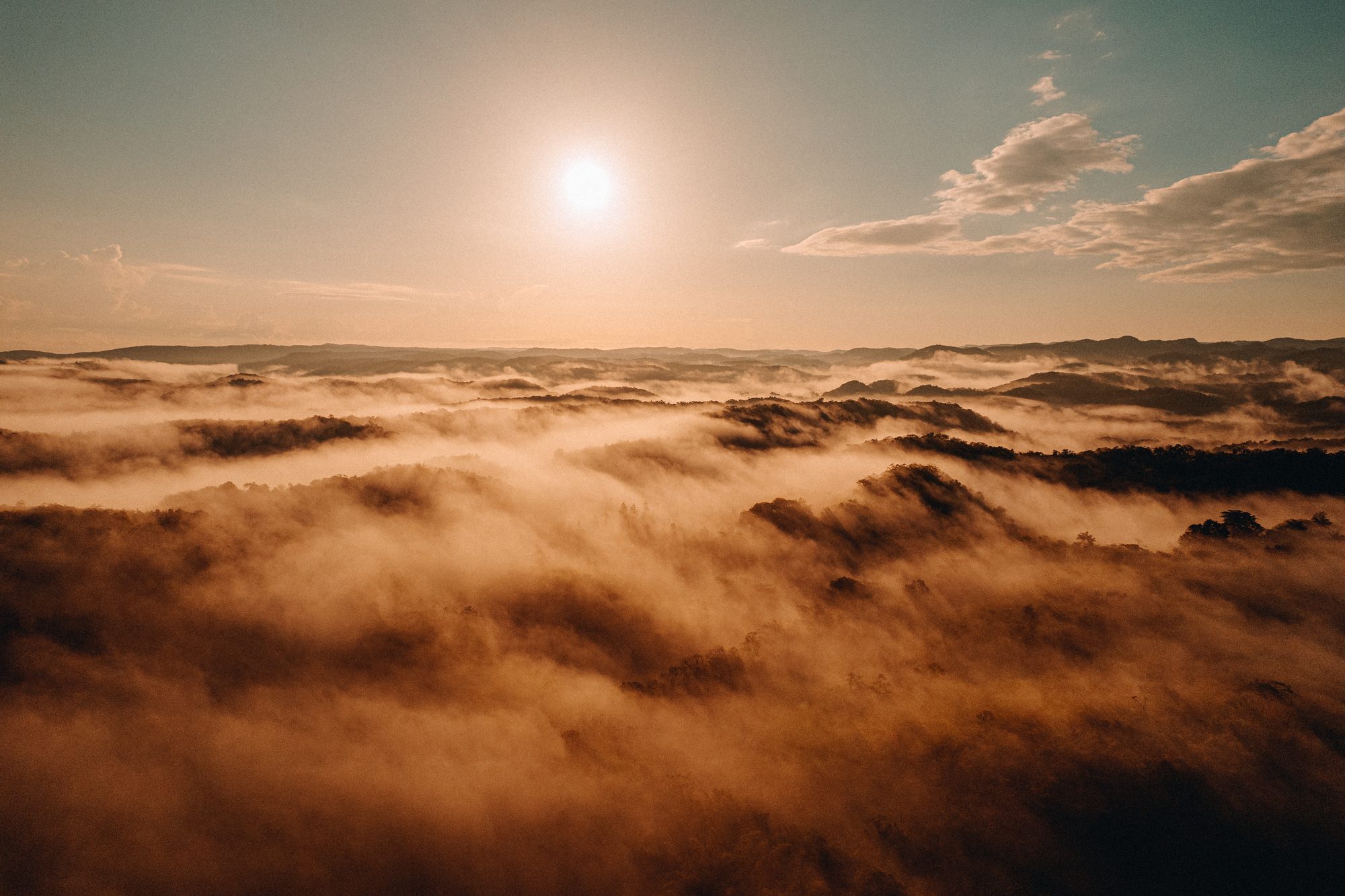 A sea of mist over the Jamaican hills at dawn
