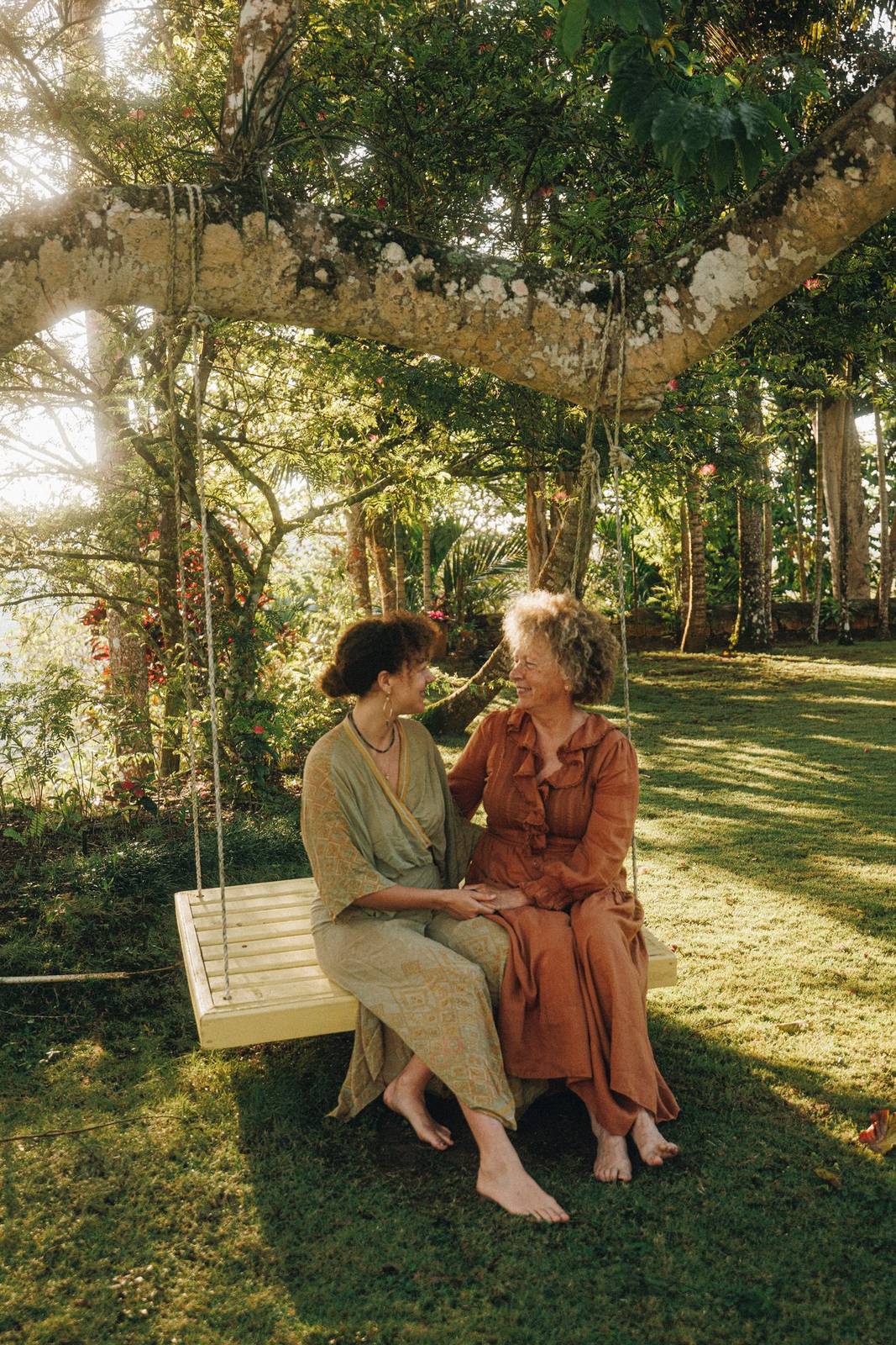 Two guests on the swing bench at Good Hope, Jamaica