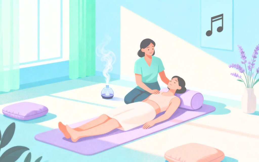 Psilocybin Retreats Colorado: An illustration of a person on a guided psilocybin therapy.